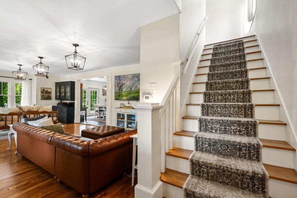 oak & orchard living room and stairs
